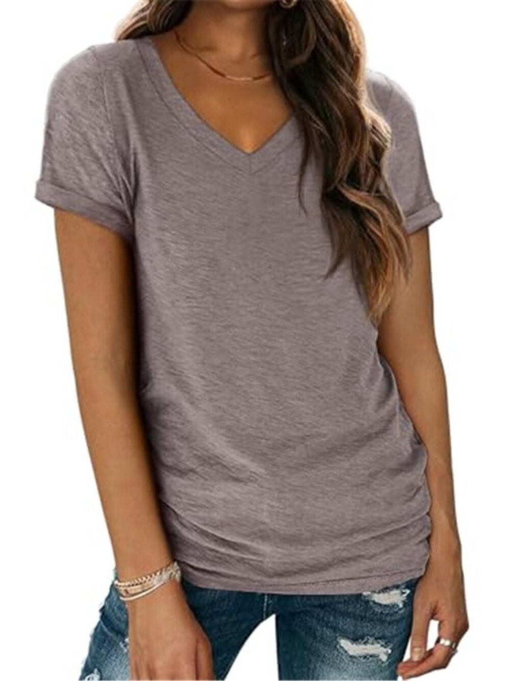 Womens V Neck T Shirt Short Sleeve Casual Loose Fit Basic Tee Summer Beach Top